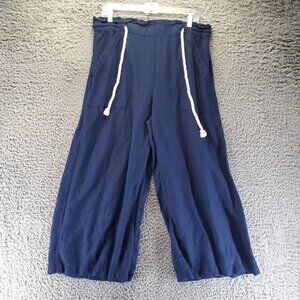 LOFT Pants Womens Large Blue Drawstring Waist Wide Leg Casual Cropped